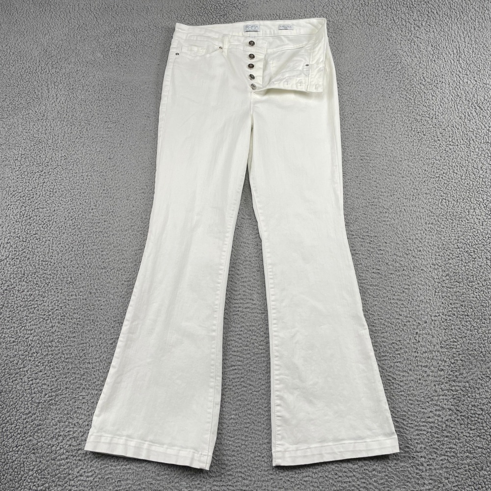 Sofia Vergara Jeans Women 14 White Melisa Flare High Rise Button Fly Stretch